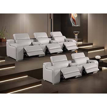 DivanItalia - Global United Furniture 1116, 8 piece Power Reclining Italian Leather Sofa & Loveseat with Console Set and Power Headrests in Light Gray color.