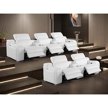 DivanItalia - Global United Furniture 1116, 8 piece Power Reclining Italian Leather Sofa & Loveseat with Console Set and Power Headrests in White color.