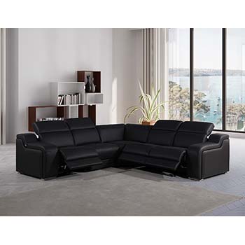 Global United Furniture 1116 sectional, 5 pieces with 3-Power Recliners in Black color.