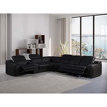 Global United Furniture 1116 sectional, 7 pieces with 3-Power Recliners and 1-Console in Black color.