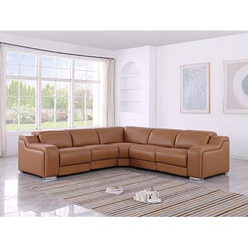 Global United Furniture 1116 sectional, 5 pieces with 3-Power Recliners in Cognac color