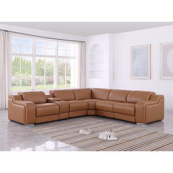 Global United Furniture 1116 sectional, 6 pieces with 3-Power Recliners and 1-Console in Cognac color