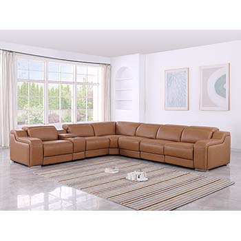 Global United Furniture 1116 sectional, 7 pieces with 3-Power Recliners and 1-Console in Cognac color