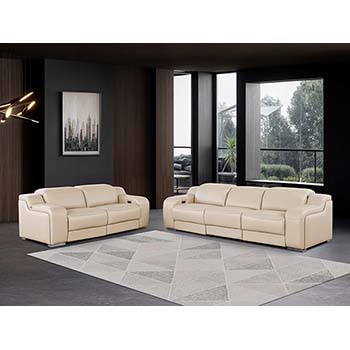 DivanItalia - Global United Furniture 1116, 5 piece Power Reclining Italian Leather Sofa & Loveseat with Power Headrests in Beige color.