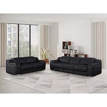 DivanItalia - Global United Furniture 1116, 5 piece Power Reclining Italian Leather Sofa & Loveseat with Power Headrests in Black color.