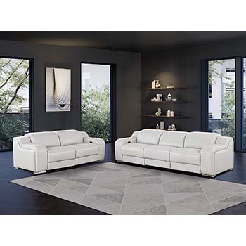 DivanItalia - Global United Furniture 1116, 5 piece Power Reclining Italian Leather Sofa & Loveseat with Power Headrests in Light Gray color.