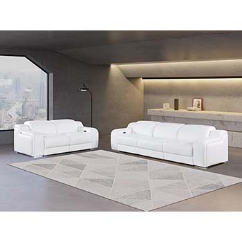 DivanItalia - Global United Furniture 1116, 5 piece Power Reclining Italian Leather Sofa & Loveseat with Power Headrests in White color.