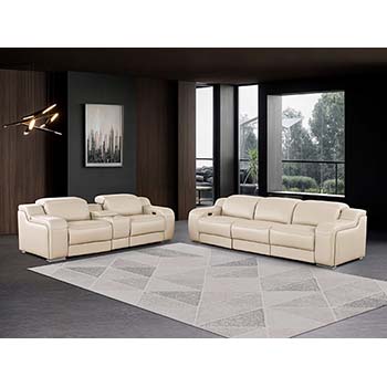 DivanItalia - Global United Furniture 1116, 6 piece Power Reclining Italian Leather Sofa & Loveseat with Console and Power Headrests in Beige color.