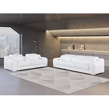 DivanItalia - Global United Furniture 1116, 6 piece Power Reclining Italian Leather Sofa & Loveseat with Console and Power Headrests in White color.