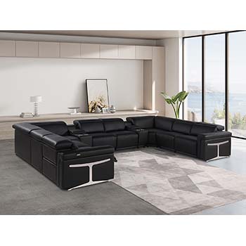 DivanItalia - Global United Furniture 1126, Italian Leather Sectional, 10 pieces with 4-Power Recliners & Console Set and Power Headrests in Black color.