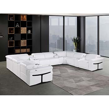 DivanItalia - Global United Furniture 1126, Italian Leather Sectional, 10 pieces with 4-Power Recliners & Console Set and Power Headrests in White color.