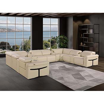 DivanItalia - Global United Furniture 1126, Italian Leather Sectional, 12 pieces with 4-Power Recliners & Console Set and Power Headrests in Beige color.