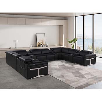 DivanItalia - Global United Furniture 1126, Italian Leather Sectional, 12 pieces with 4-Power Recliners & Console Set and Power Headrests in Black color.