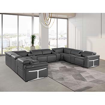 DivanItalia - Global United Furniture 1126, Italian Leather Sectional, 12 pieces with 4-Power Recliners & Console Set and Power Headrests in Dark Gray color.