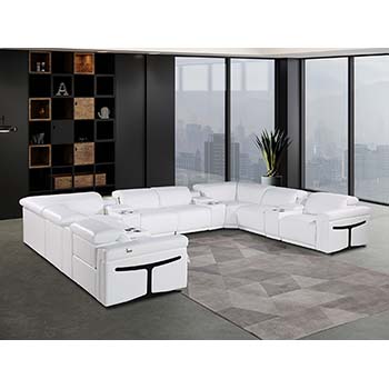 DivanItalia - Global United Furniture 1126, Italian Leather Sectional, 12 pieces with 4-Power Recliners & Console Set and Power Headrests in White color.