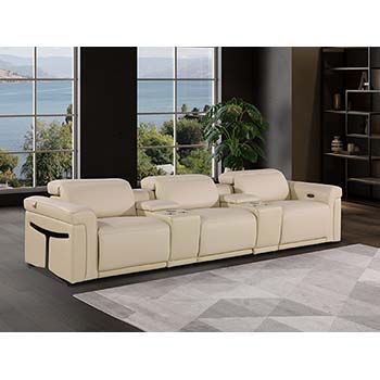 DivanItalia - Global United Furniture 1126, 5 piece Power Reclining Italian Leather Sofa with Console Set and Power Headrests in Beige color.