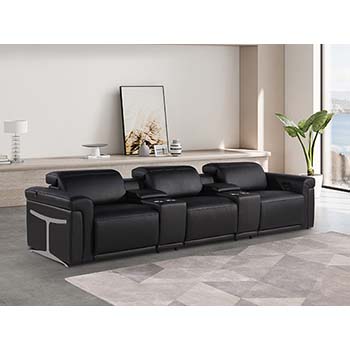 DivanItalia - Global United Furniture 1126, 5 piece Power Reclining Italian Leather Sofa with Console Set and Power Headrests in Black color.