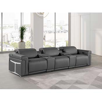 DivanItalia - Global United Furniture 1126, 5 piece Power Reclining Italian Leather Sofa with Console Set and Power Headrests in Dark Gray color.