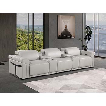 DivanItalia - Global United Furniture 1126, 5 piece Power Reclining Italian Leather Sofa with Console Set and Power Headrests in Light Gray color.