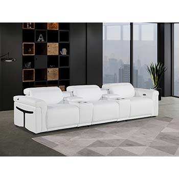 DivanItalia - Global United Furniture 1126, 5 piece Power Reclining Italian Leather Sofa with Console Set and Power Headrests in White color.