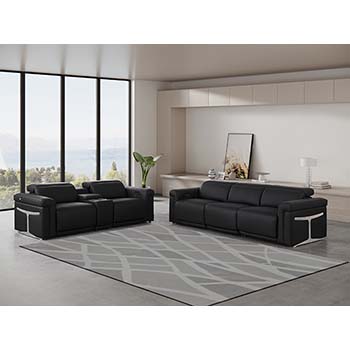 DivanItalia - Global United Furniture 1126, 6 piece Power Reclining Italian Leather Sofa & Loveseat set with Console and Power Headrests in Black color.