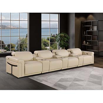 DivanItalia - Global United Furniture 1126, 7 piece Power Reclining Italian Leather Sofa with Console Set and Power Headrests in Beige color.