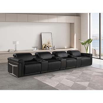 DivanItalia - Global United Furniture 1126, 7 piece Power Reclining Italian Leather Sofa with Console Set and Power Headrests in Black color.