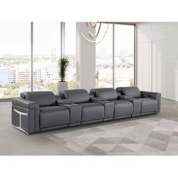 DivanItalia - Global United Furniture 1126, 7 piece Power Reclining Italian Leather Sofa with Console Set and Power Headrests in Dark Gray color.