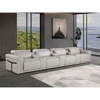 DivanItalia - Global United Furniture 1126, 7 piece Power Reclining Italian Leather Sofa with Console Set and Power Headrests in Light Gray color.