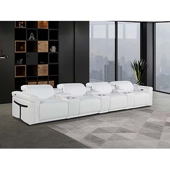 DivanItalia - Global United Furniture 1126, 7 piece Power Reclining Italian Leather Sofa with Console Set and Power Headrests in White color.