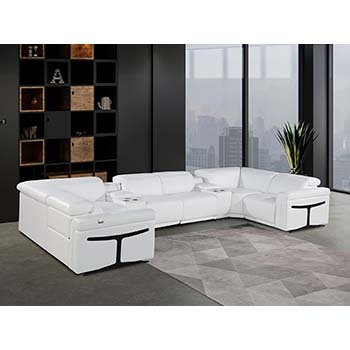 DivanItalia - Global United Furniture 1126, Italian Leather Sectional, 8 pieces with 2-Power Recliners & Console Set and Power Headrests in White color.