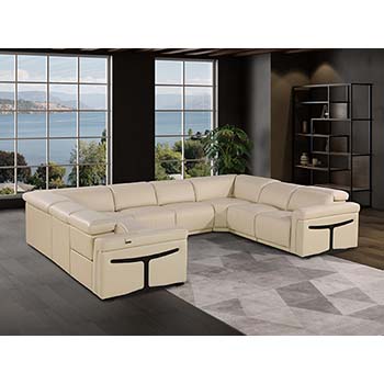 DivanItalia - Global United Furniture 1126, Italian Leather Sectional, 8 pieces with 4-Power Recliners & Power Headrests in Beige color.