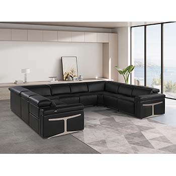 DivanItalia - Global United Furniture 1126, Italian Leather Sectional, 8 pieces with 4-Power Recliners & Power Headrests in Black color.