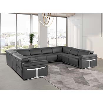 DivanItalia - Global United Furniture 1126, Italian Leather Sectional, 8 pieces with 4-Power Recliners & Power Headrests in Dark Gray color.