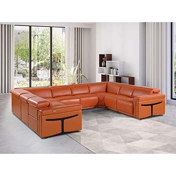 DivanItalia - Global United Furniture 1126, Italian Leather Sectional, 8 pieces with 4-Power Recliners & Power Headrests in Orange color.