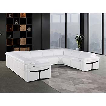 DivanItalia - Global United Furniture 1126, Italian Leather Sectional, 8 pieces with 4-Power Recliners & Power Headrests in White color.