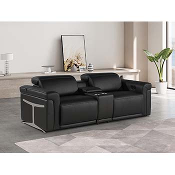 DivanItalia - Global United Furniture 1126, 3 piece Power Reclining Italian Leather Loveseat with Console and Power Headrests in Black color.