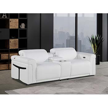 DivanItalia - Global United Furniture 1126, 3 piece Power Reclining Italian Leather Loveseat with Console and Power Headrests in White color.