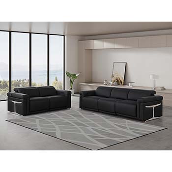 DivanItalia - Global United Furniture 1126, 5 piece Power Reclining Italian Leather Sofa & Loveseat set with Power Headrests in Black color.