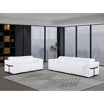 DivanItalia - Global United Furniture 1126, 5 piece Power Reclining Italian Leather Sofa & Loveseat set with Power Headrests in White color.