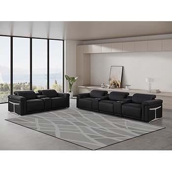 DivanItalia - Global United Furniture 1126, 8 piece Power Reclining Italian Leather Sofa Set with Consoles and Power Headrests in Black color.