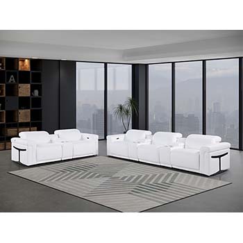 DivanItalia - Global United Furniture 1126, 8 piece Power Reclining Italian Leather Sofa Set with Consoles and Power Headrests in White color.