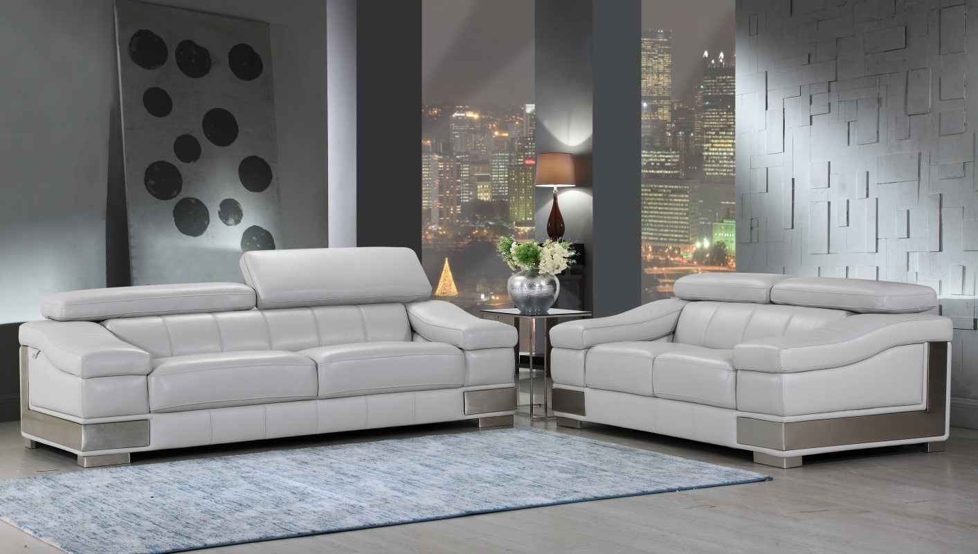 415 Light Gray Genuine Italian Leather 2PC Sofa Set LARGE 1 