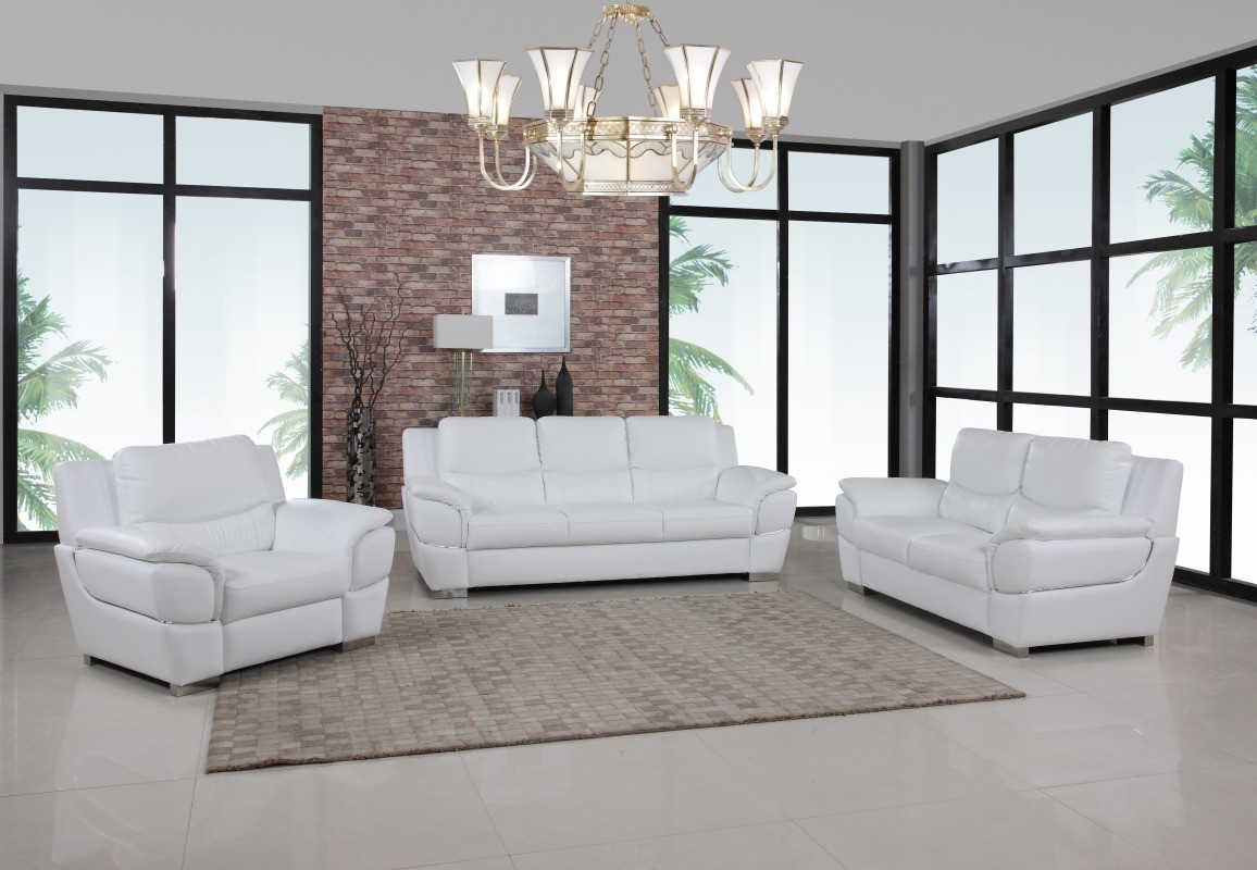 3 piece white leather sofa set