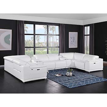 DivanItalia - Global United Furniture 9762, Top Grain Italian Leather Sectional, 10 pieces with 4-Power Recliners & Console Set in White color.