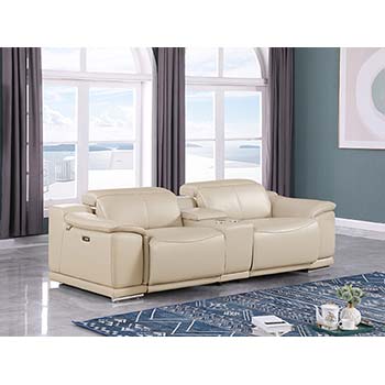 DivanItalia - Global United Furniture 9762, 3 piece Power Reclining Top Grain Italian Leather Loveseat with Console in Beige color.