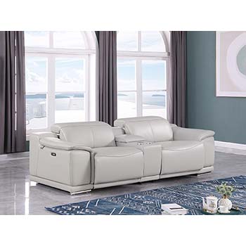 DivanItalia - Global United Furniture 9762, 3 piece Power Reclining Top Grain Italian Leather Loveseat with Console in Light Gray color.