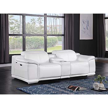 DivanItalia - Global United Furniture 9762, 3 piece Power Reclining Top Grain Italian Leather Loveseat with Console in White color.