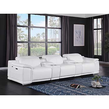 DivanItalia - Global United Furniture 9762, 5 piece Power Reclining Top Grain Italian Leather Sofa with Console Set in White color.