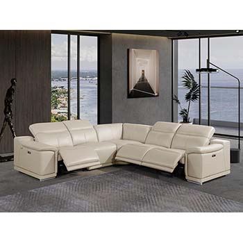 DivanItalia - Global United Furniture 9762, Top Grain Italian Leather Sectional, 5 pieces with 3-Power Recliners in Beige color.